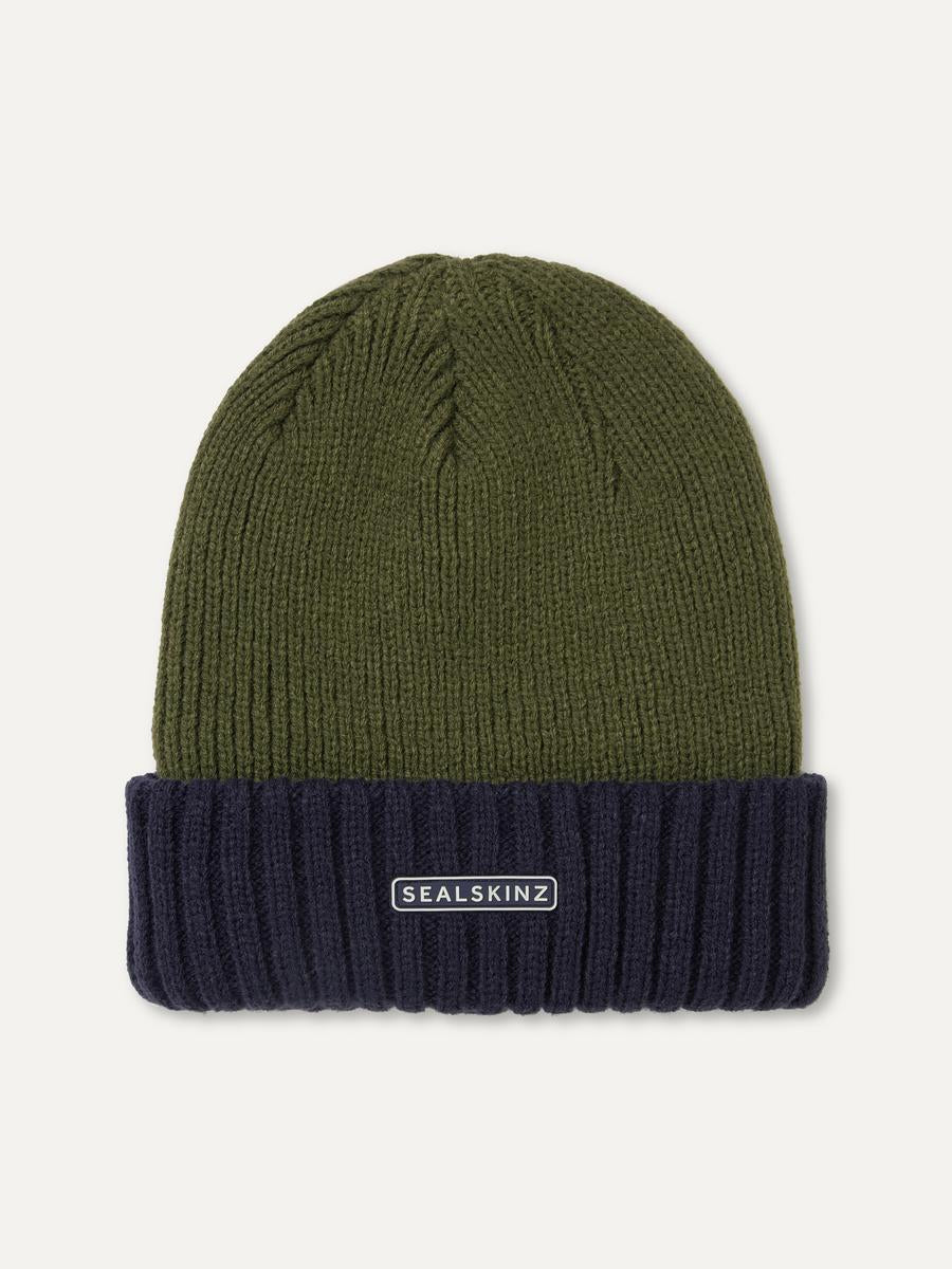 Sealskinz Bacton Waterproof Cold Weather Roll Cuff Beanie Olive/Navy Unisex HAT