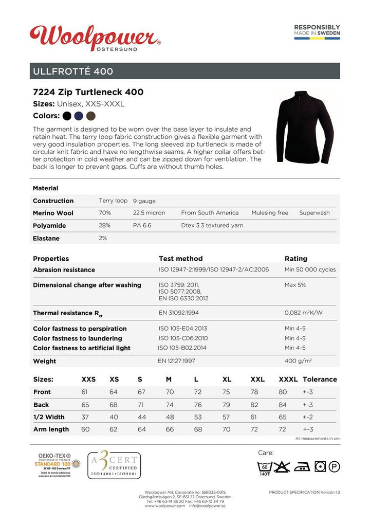 Woolpower Zip Turtleneck 400