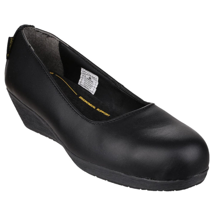 Amblers Safety FS107 Antibacterial Memory Foam Slip on Wedged Safety Court Shoe Black