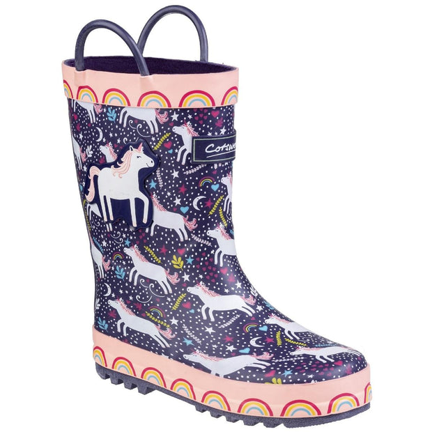 Cotswold Sprinkle Junior Wellington Boot Purple/Pink & White