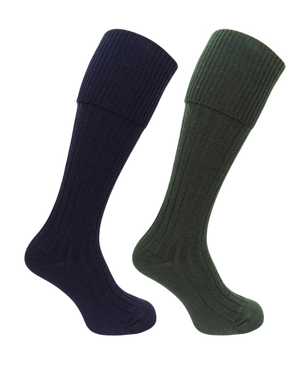 Hoggs of Fife 1902 Plain Turnover Top Stockings (Twin Pack) - Dark Olive/Navy