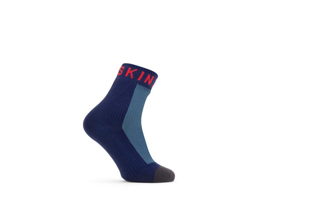 Sealskinz Mautby Waterproof Warm Weather Ankle Length Sock with Hydrostop Navy Blue/Grey/Red Unisex SOCK