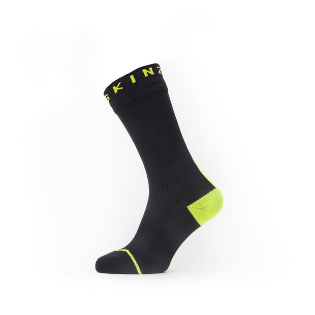 Sealskinz Briston Waterproof All Weather Mid Length Sock with Hydrostop Black/Neon Yellow Unisex SOCK