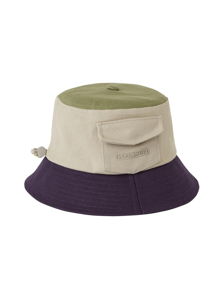 Sealskinz Lynford Waterproof Women's Colour Block Canvas Bucket Hat Cream/Green/Navy Women's HAT