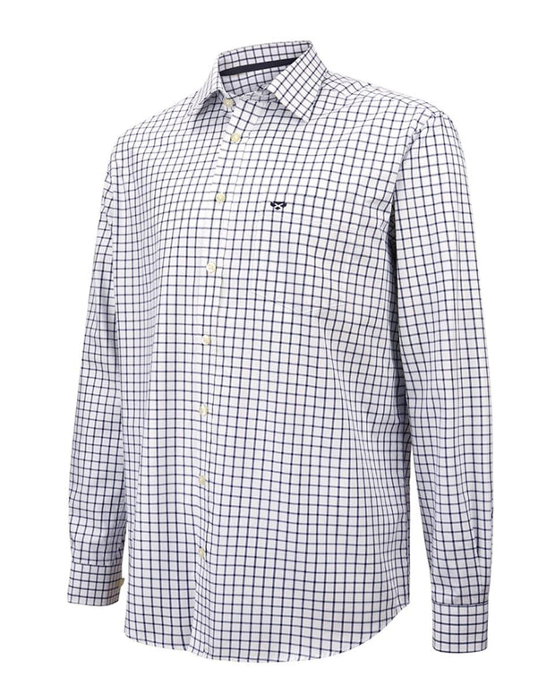 Hoggs of Fife Turnberry LS Twill Cotton Shirt - White/Navy Check