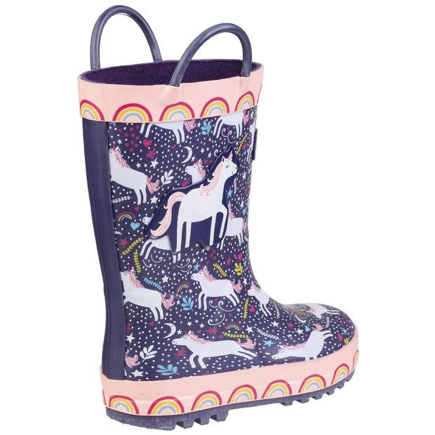 Cotswold Sprinkle Junior Wellington Boot Purple/Pink & White