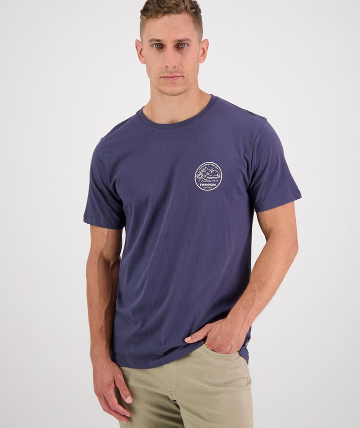 Swanndri Barton Printed T Shirt Steel Blue