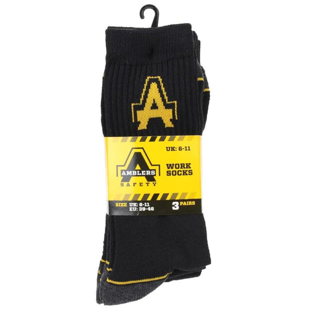 Amblers Safety Amblers Heavy Duty Work Socks 3 pack Black