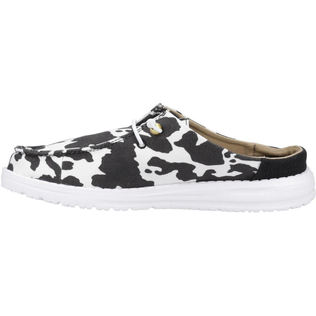 HEYDUDE Wendy Slip Classic Mule White/Black Cow Print