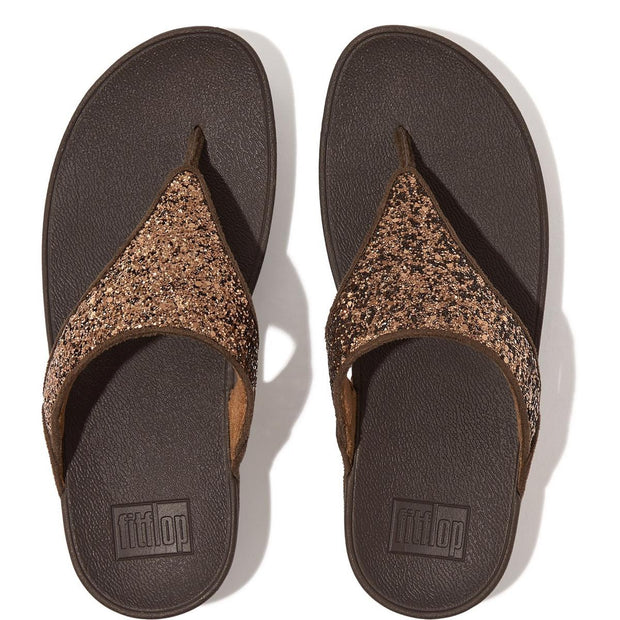 Fitflop Lulu Glitter Toe-Post Sandals Chocolate Brown