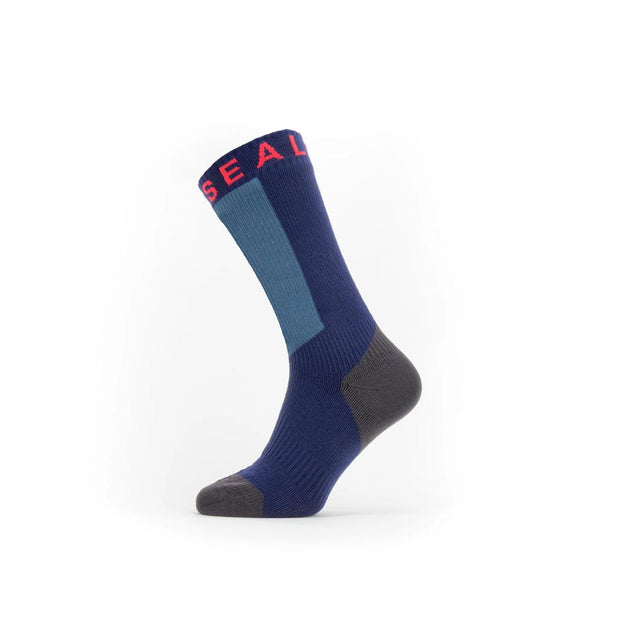 Sealskinz Waterproof Warm Weather Mid Length Sock with HydrostopNavy Blue/Grey/RedUnisex