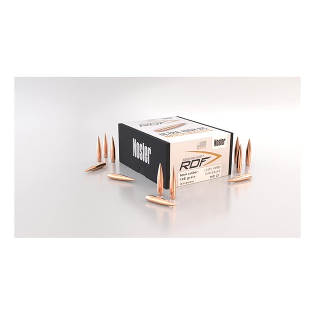 Nosler RDF (Reduced Drag Factor) 100 Pack RDF 6mm 105gr HPBT (100 ct) Box 100