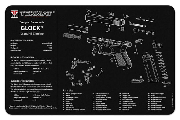 TekMat Glock 42/43 Tekmat Gun Cleaning Mat Black