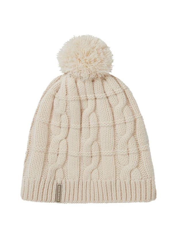 Sealskinz Hemsby Waterproof Cold Weather Cable Knit Bobble Hat Cream Unisex HAT
