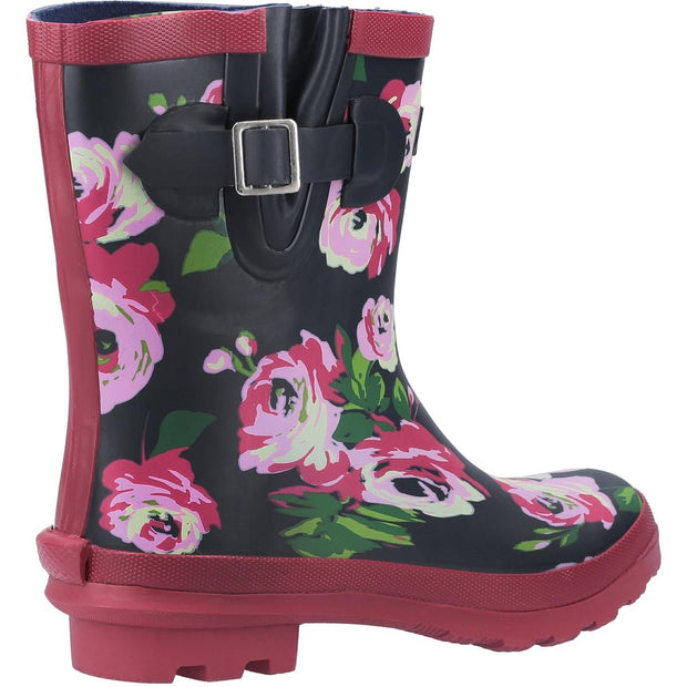 Cotswold Paxford Elasticated Mid Calf Wellington Boot Black/Flower