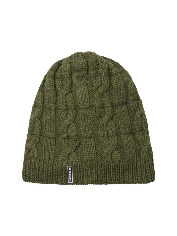 Sealskinz Blakeney Waterproof Cold Weather Cable Knit Beanie Olive Unisex HAT