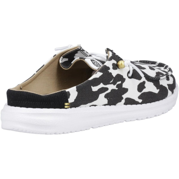 HEYDUDE Wendy Slip Classic Mule White/Black Cow Print