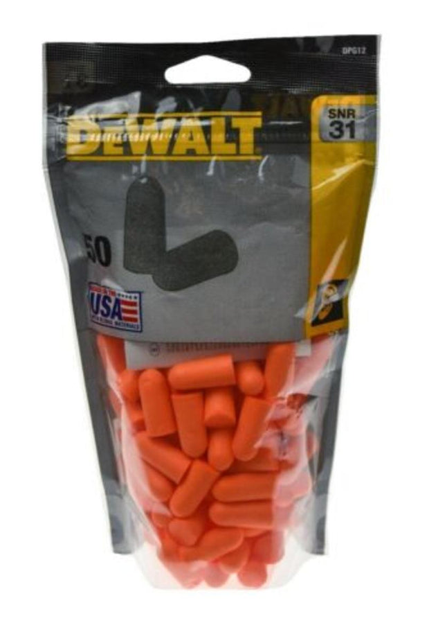 Dewalt Disposable Earplugs 50 Pair Zip-Log Bag Orange