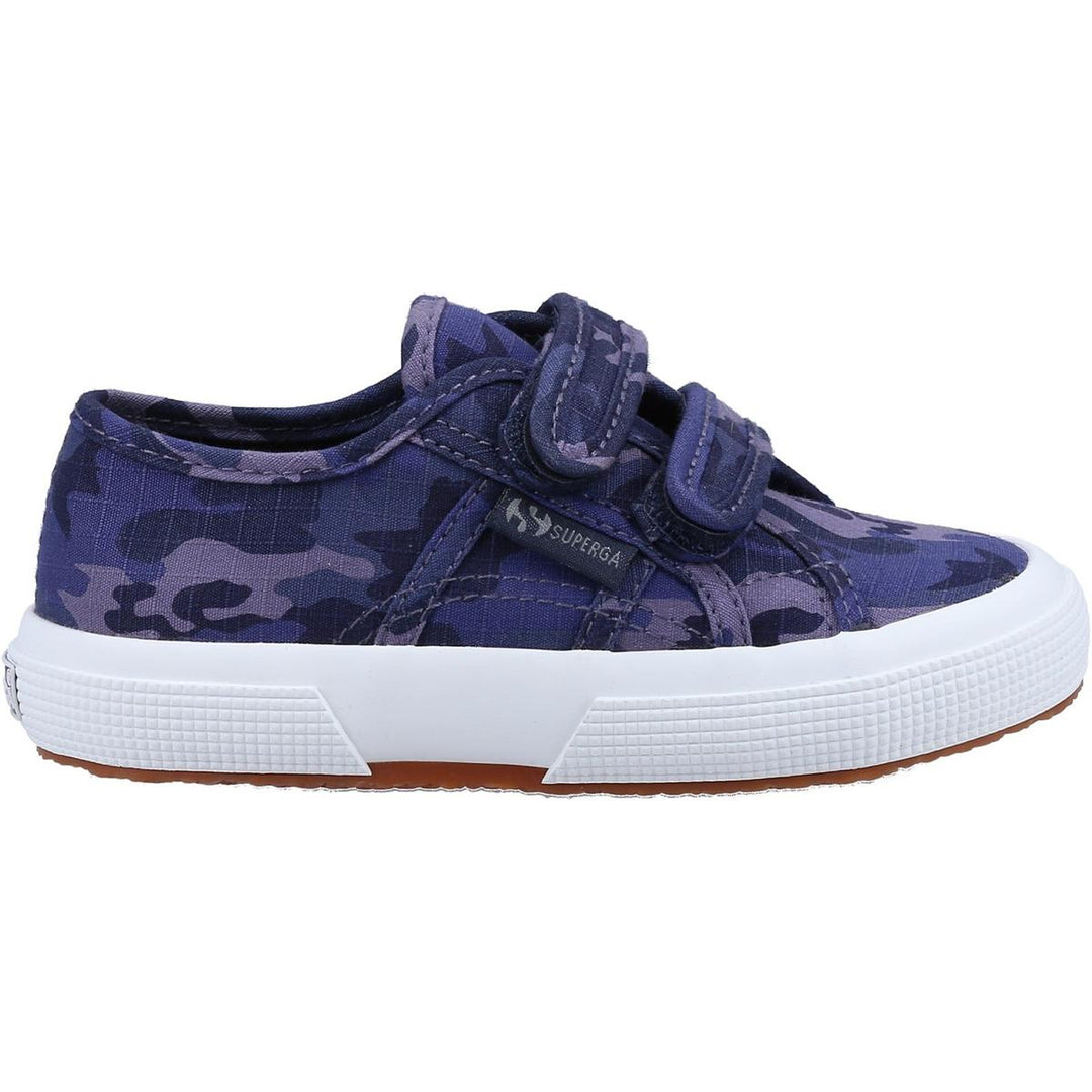 Superga 2750 Kids Straps Camo Ripstop Trainer Blue Grey Dark Camouflage