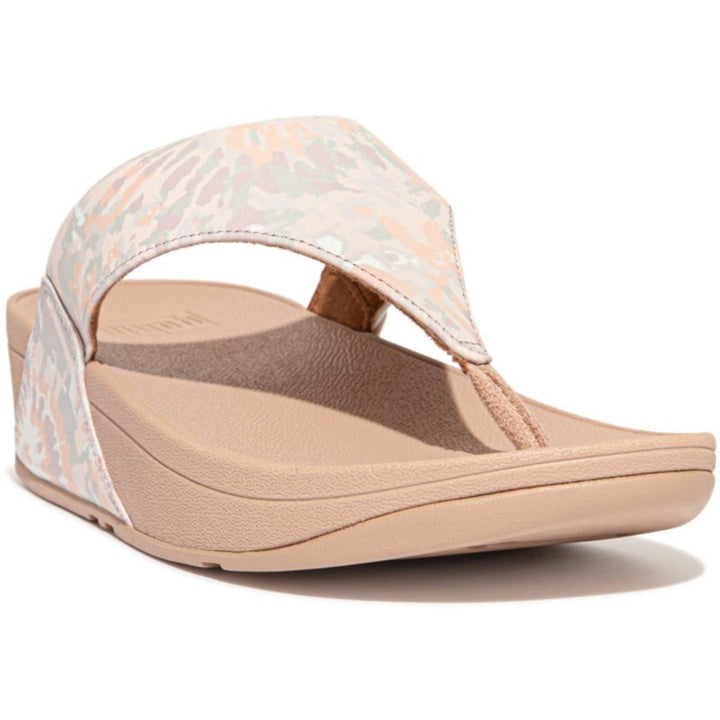 Fit Flop Lulu Art-Dye Leather Toe-Post Sandals Beige Mix