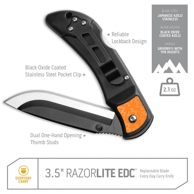 Outdoor Edge 3.5" Razor-Lite Edc Orange 6-Blades