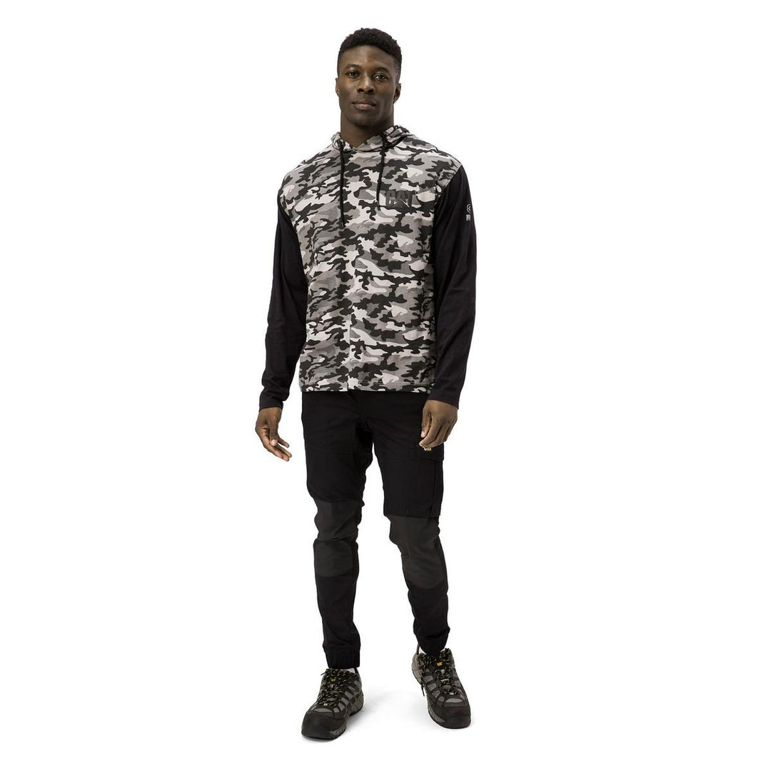 Caterpillar Hooded Long Sleeve Tee Stone