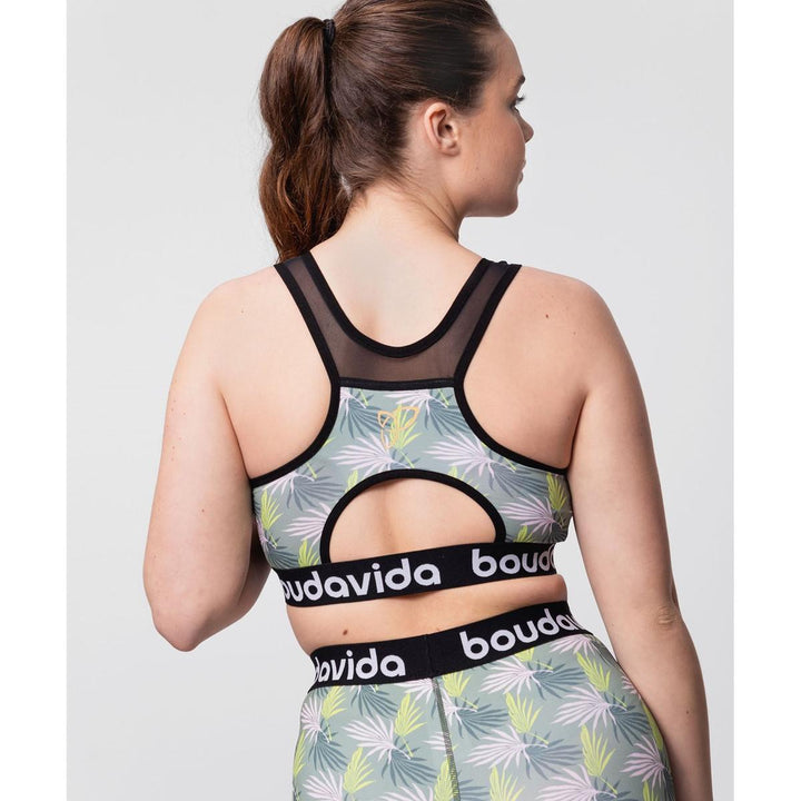 Boudavida Racerback Sports Bra Fronds Printed Pattern